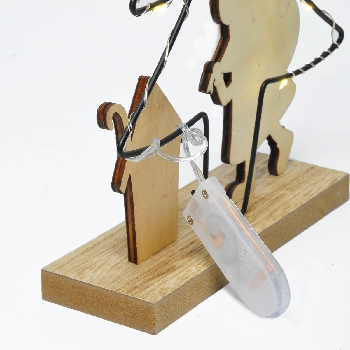 Decorazione Natalizia Albero Legno con Babbo Natale e LED cm.14x29 |Mazzeo