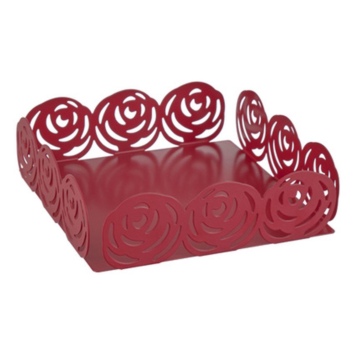 Portatovaglioli Metallo Rose Rosse 17x17x5,5 |Montemaggi
