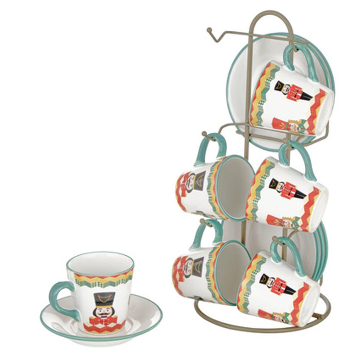 Tazzine CaffÃƒÂ¨ Natalizia Set pz.6 Porcellana Schiaccianoci con Supporto |Montemaggi