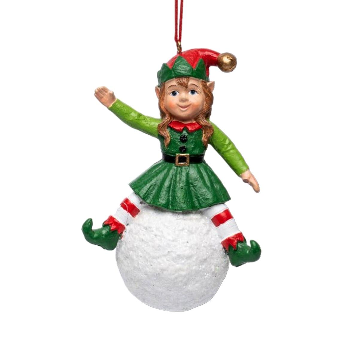 Decorazione Natalizia Elfo Resina Seduto su Sfera cm.11 |Silani