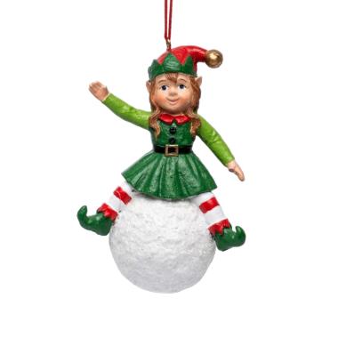 Decorazione Natalizia Elfo Resina Seduto su Sfera cm.11 |Silani