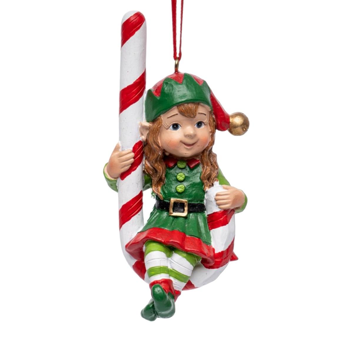 Decorazione Natalizia Elfo Resina con Bastoncino Candy cm.5x10 |Silani