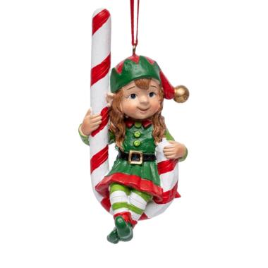 Decorazione Natalizia Elfo Resina con Bastoncino Candy cm.5x10 |Silani
