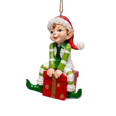 Decorazione Natalizia Elfo Resina Seduto con Pacchetto Regalo cm.9 |Silani