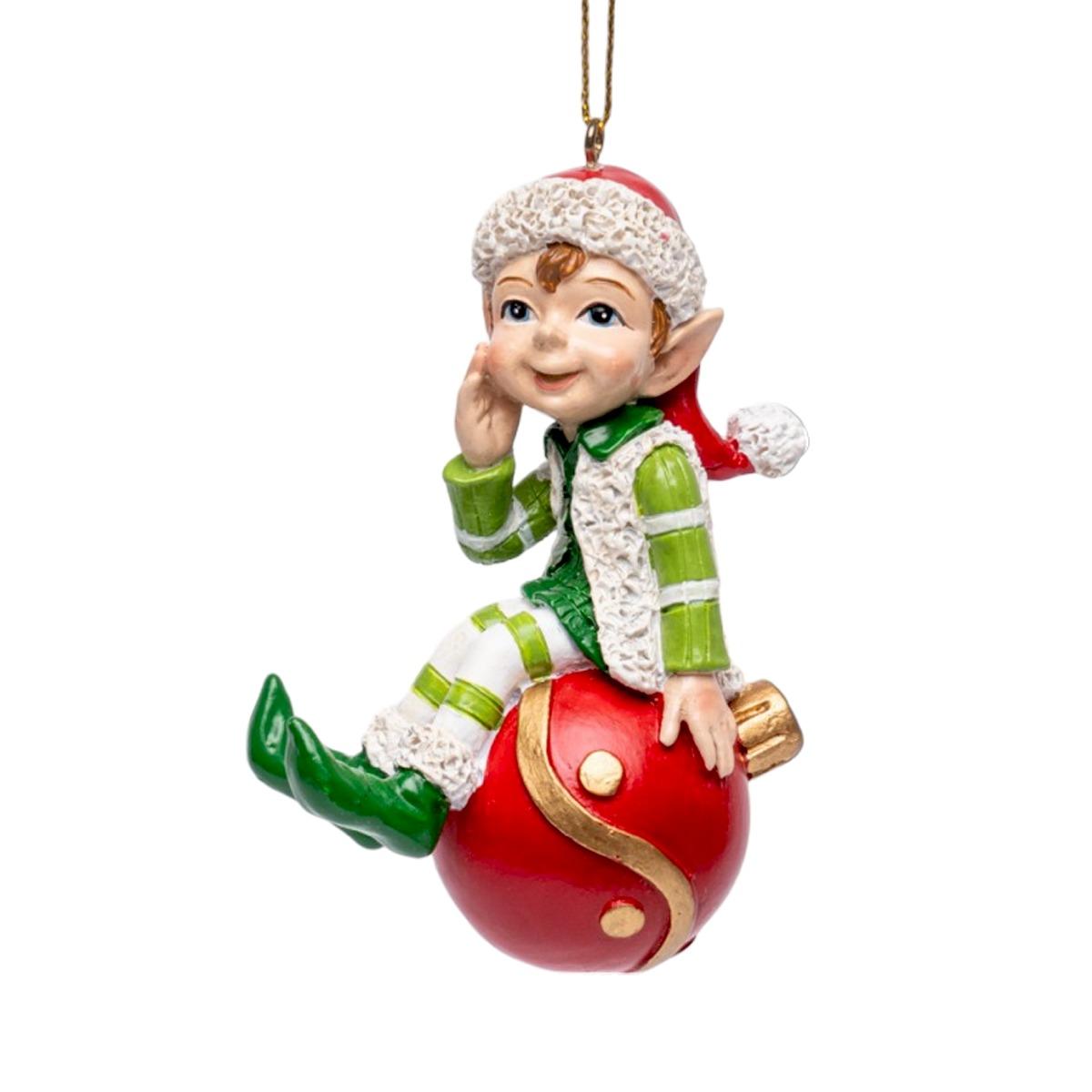 Decorazione Natalizia Elfo Resina Seduto su Sfera cm.10 |Silani