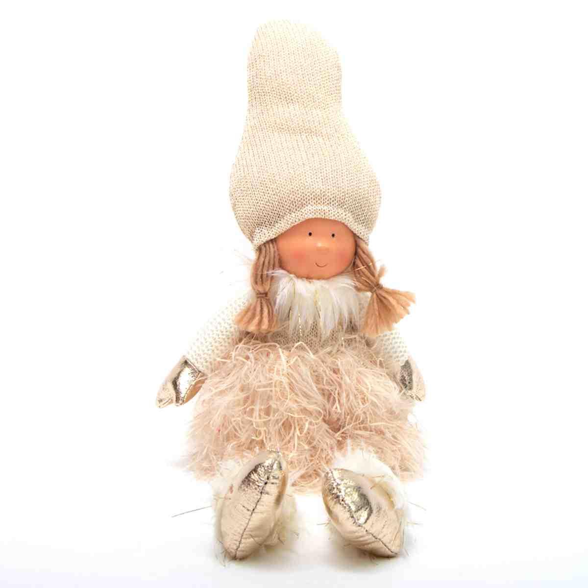 Pupazzo Bambina Seduta con Abito Bianco cm.46 |Silani