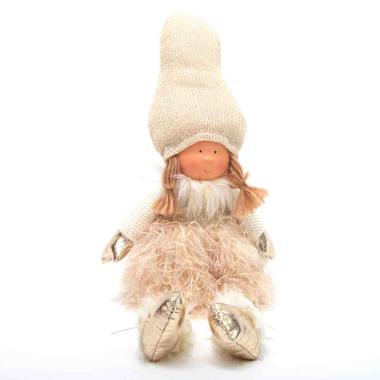 Pupazzo Bambina Seduta con Abito Bianco cm.46 |Silani