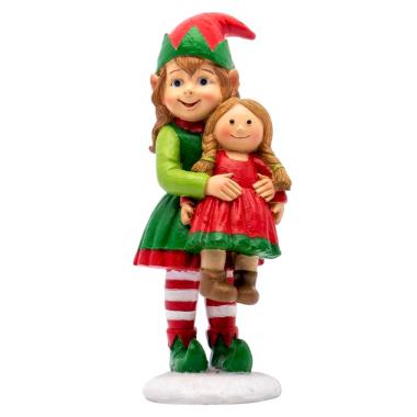 Elfo Resina con Bambola Rosso/Verde cm.7x17 |Silani