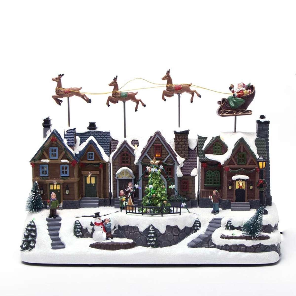 Giostra Natale Villaggio con Slitta Luci+Mov+Suoni cm.40x18x28