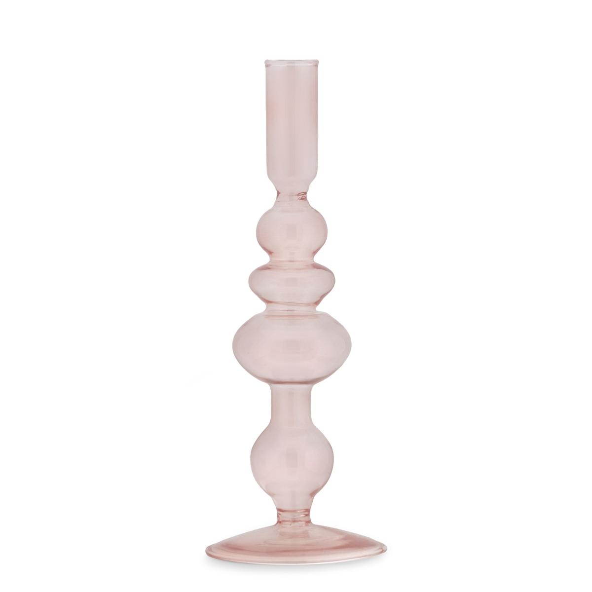 Candeliere con 1 Posto Candela Vetro Rosa cm.24 |Fade