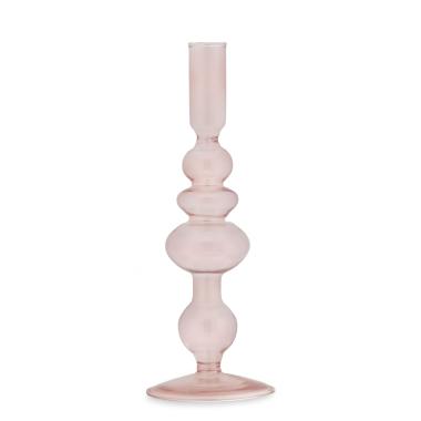Candeliere con 1 Posto Candela Vetro Rosa cm.24 |Fade