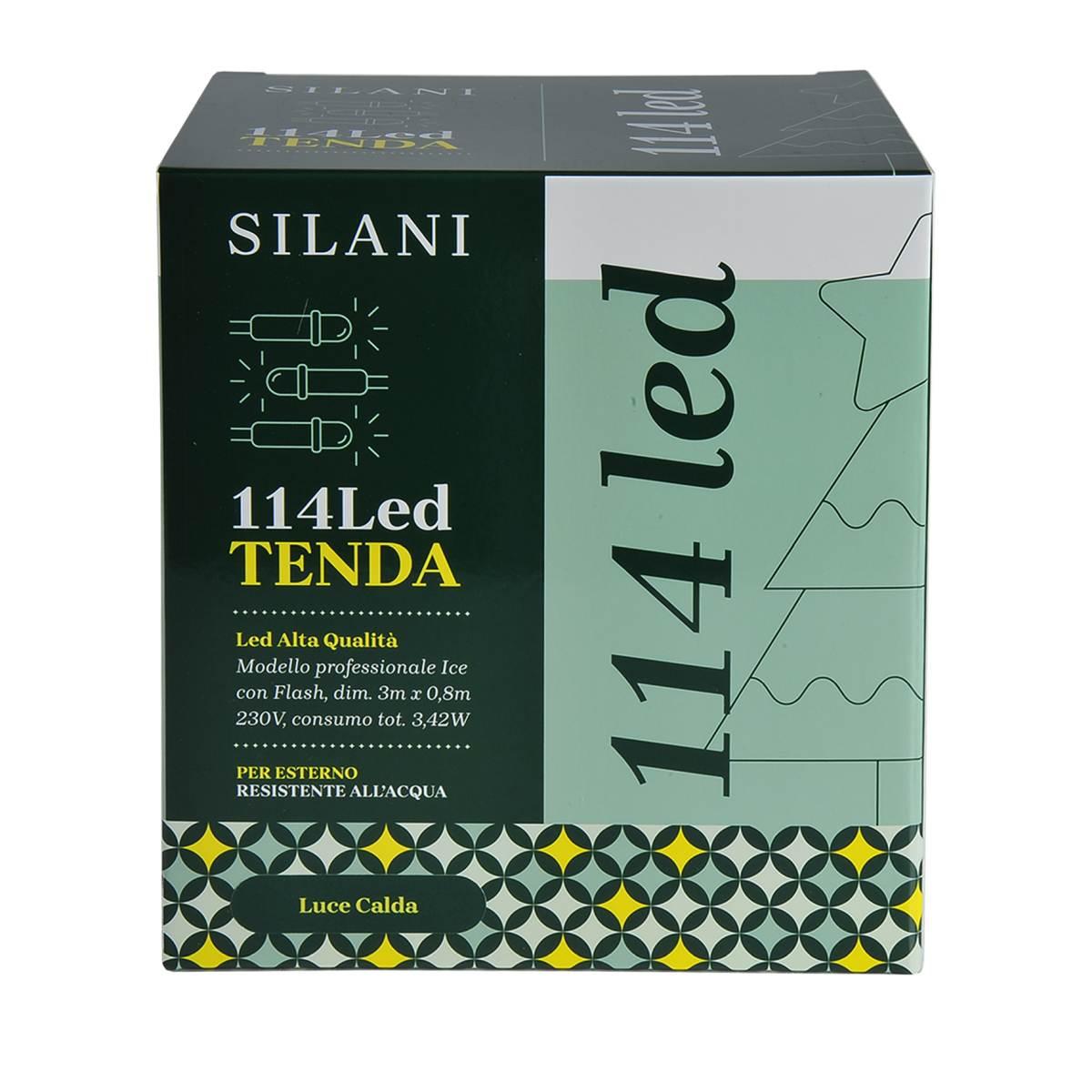 Luci Natale Tenda Esterno Professionale LED 114 Bianco Caldo Prolungabili cm.300Xh80 |Silani