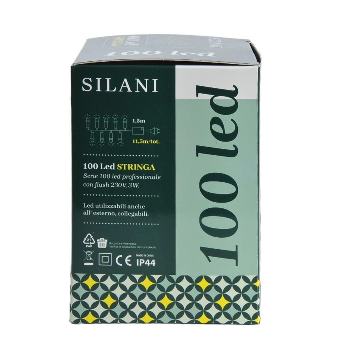 Luci Natale Esterno LED 100 Professionali Bianco Freddo/Flash Prolungabili Mt.11,5 |Silani