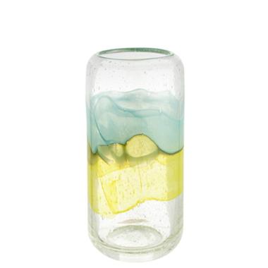 Vaso Vetro Cilindro Giallo Azzurro cm.11x22 |Montemaggi