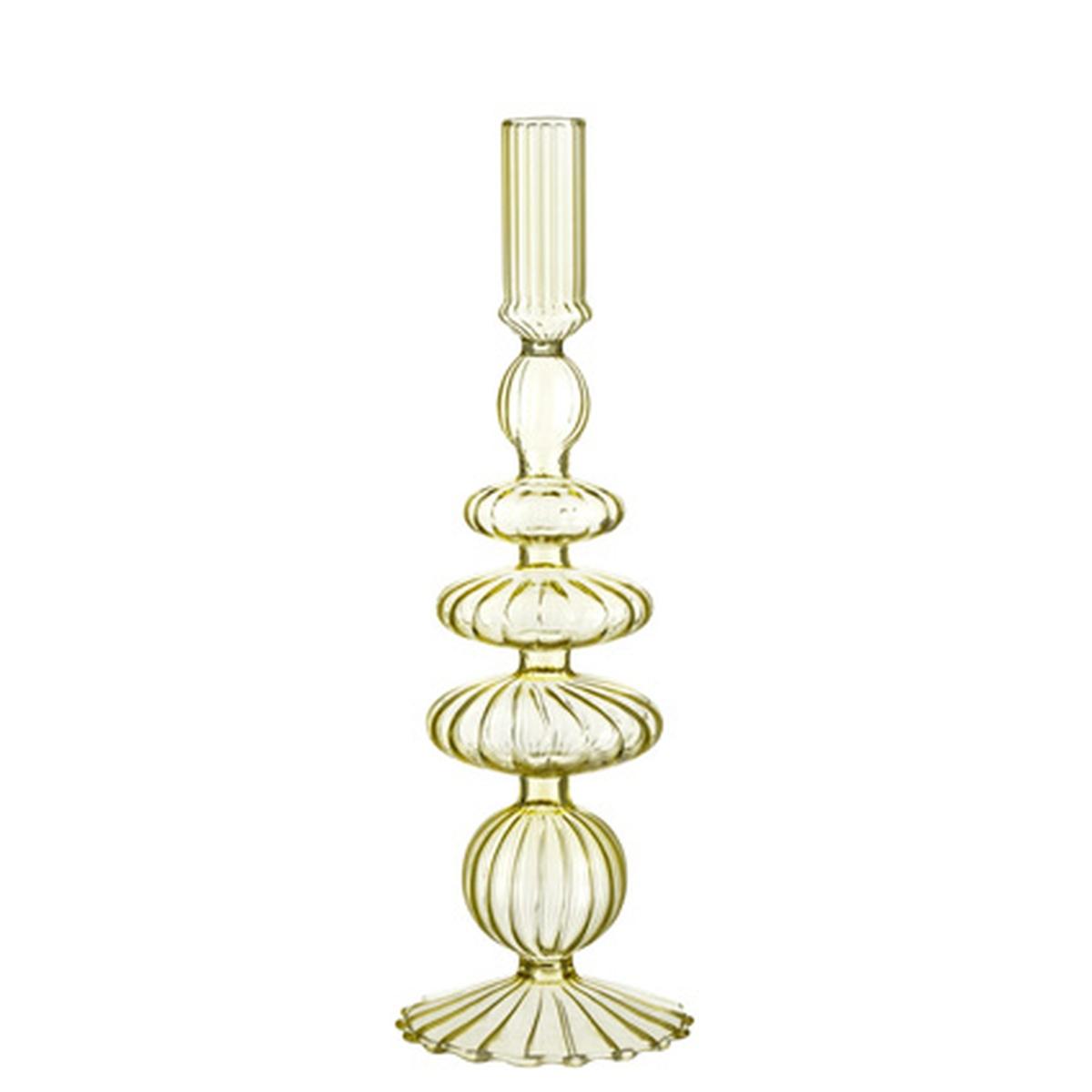 Candeliere con 1 Posto Candela Vetro Giallo Scannellato cm.9x27,5 |Montemaggi