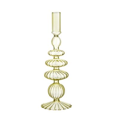 Candeliere con 1 Posto Candela Vetro Giallo Scannellato cm.9x27,5 |Montemaggi