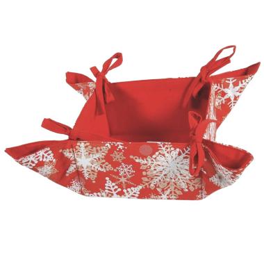 Portapane in Tessuto Cestino Rosso con Fiocchi Neve cm.18x18 |Montemaggi