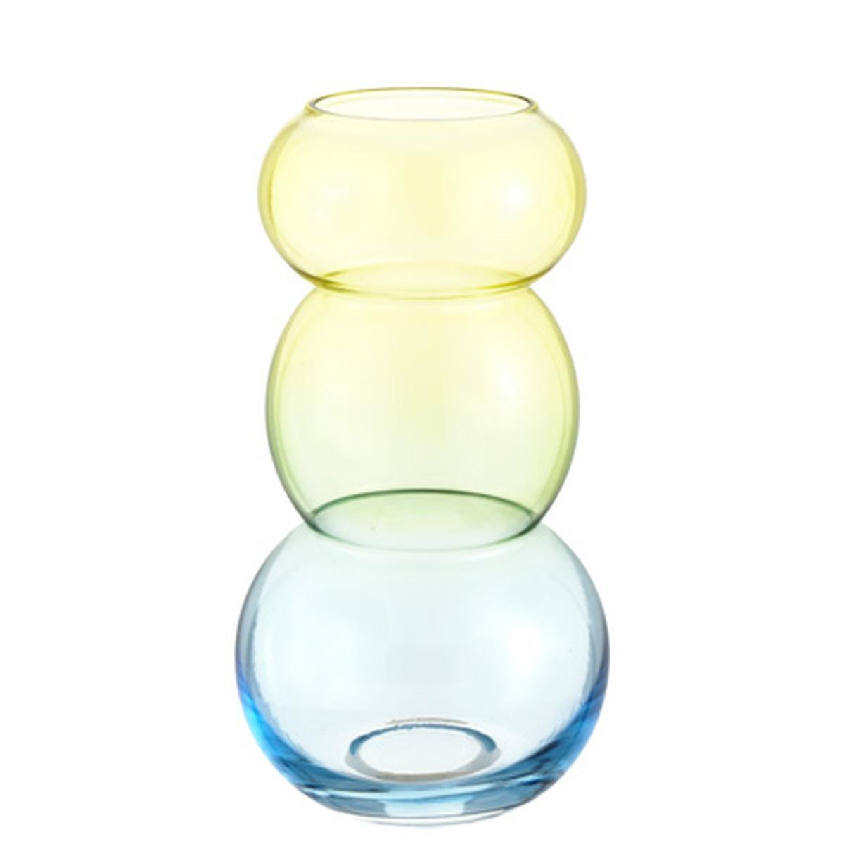 Vaso Vetro Sagomato 3 Cerchi Giallo Azzurro cm.13x26 |Montemaggi