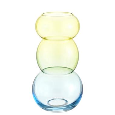 Vaso Vetro Sagomato 3 Cerchi Giallo Azzurro cm.13x26 |Montemaggi