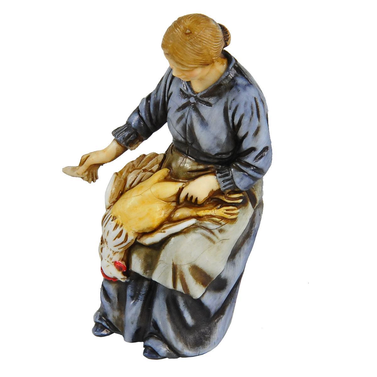 Statua cm.10 Donna che Spenna il Pollo | Moranduzzo