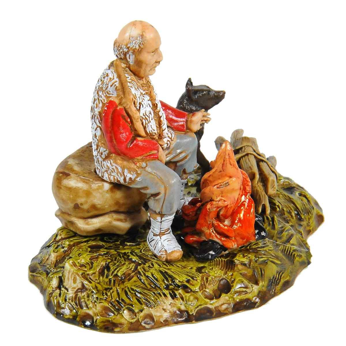 Statua cm.10 Pastore al Fuoco Cane e Legna | Moranduzzo