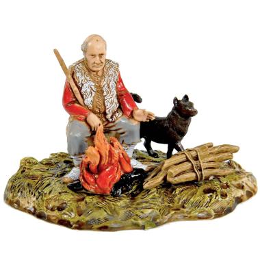 Statua cm.10 Pastore al Fuoco Cane e Legna | Moranduzzo