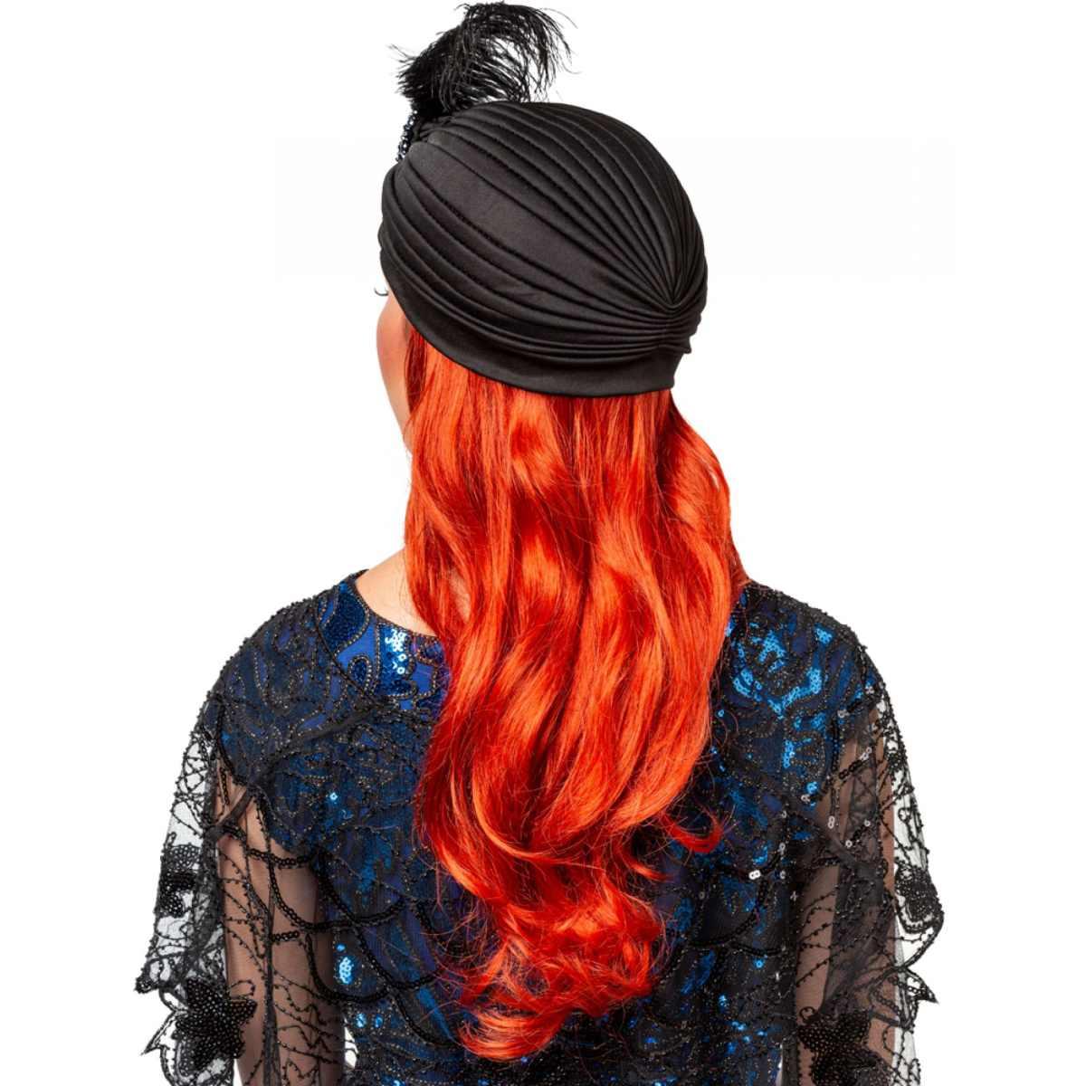 Cappello Turbante Nero Anni '20 con Pietra e Piuma |Orlob