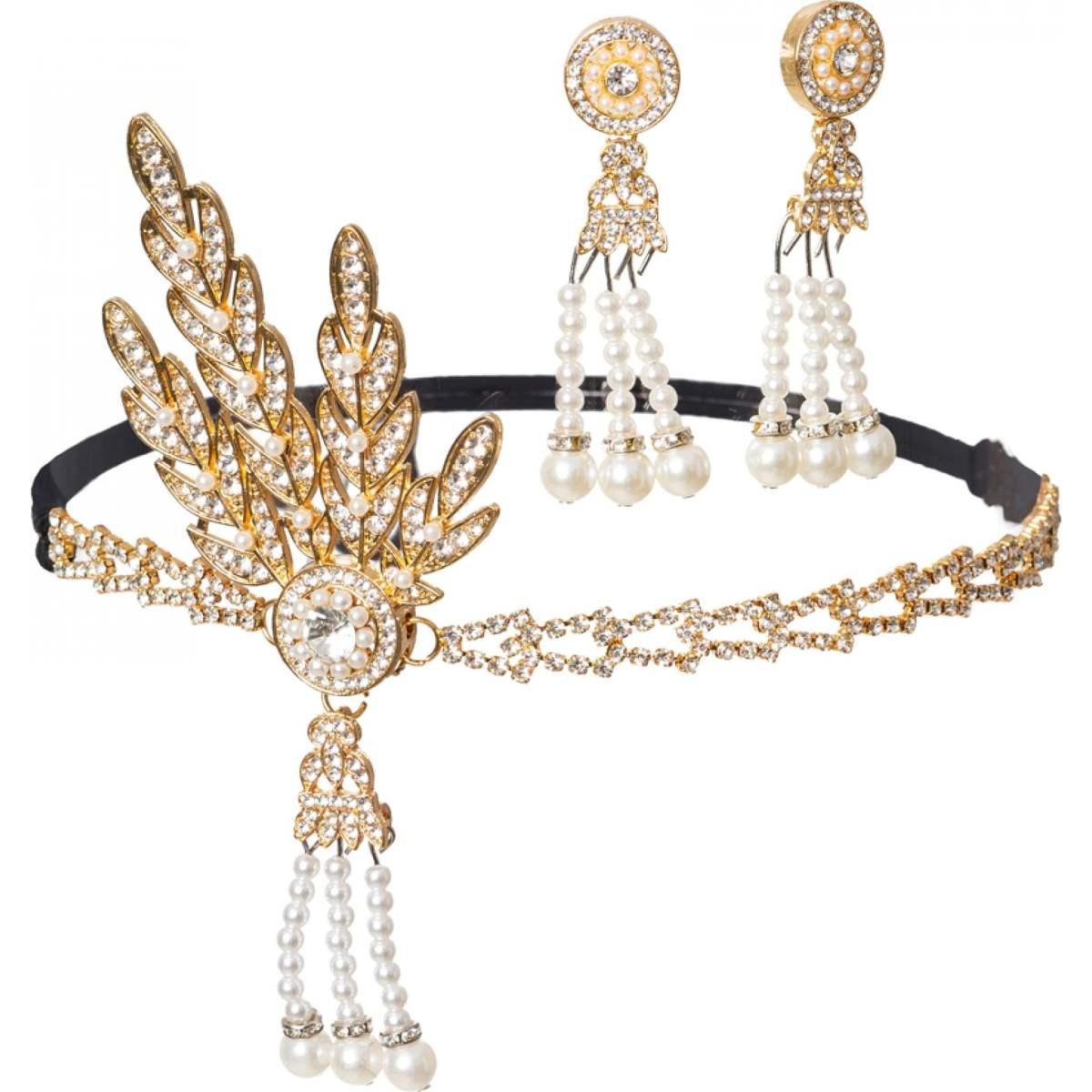 Fascia Capelli Charleston con Perle e Orecchini |Orlob