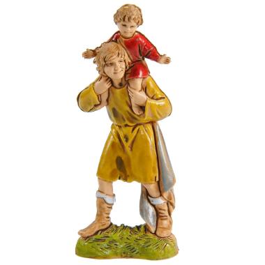 Statua cm.10 Contadino con Bambino a Tracolla | Moranduzzo