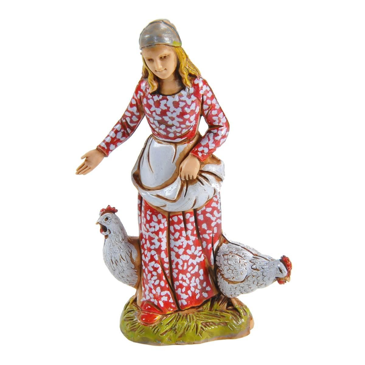 Statua cm.10 Donna con 2 Galline | Moranduzzo