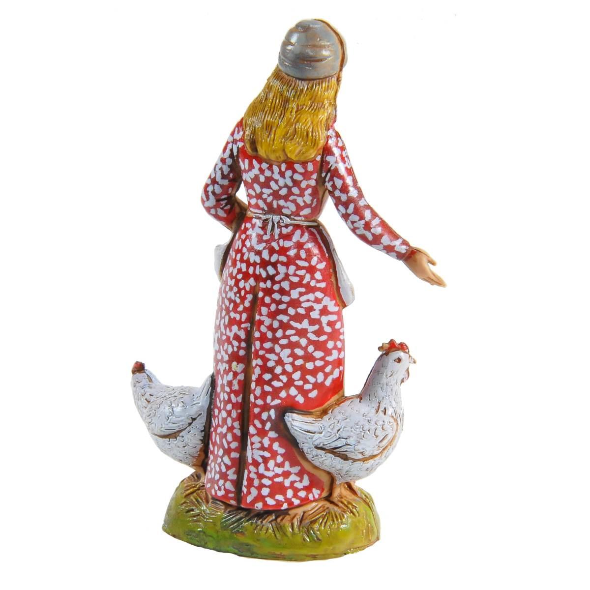 Statua cm.10 Donna con 2 Galline | Moranduzzo