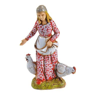 Statua cm.10 Donna con 2 Galline | Moranduzzo