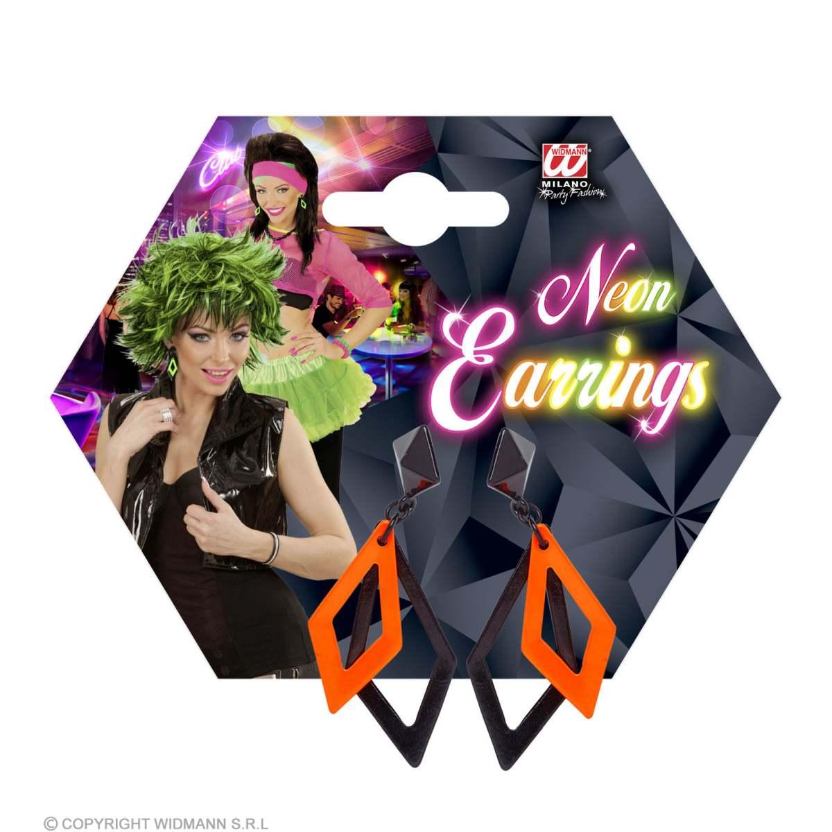 Orecchini a Rombi Fluorescenti Neri e Arancioni |Widmann