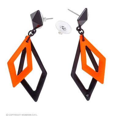 Orecchini a Rombi Fluorescenti Neri e Arancioni |Widmann