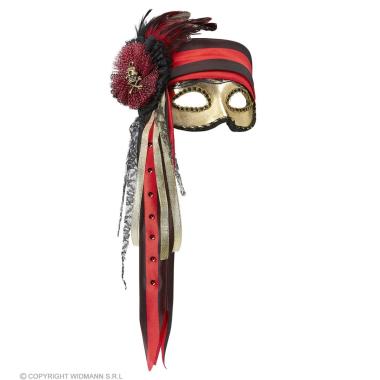 Maschera Viso PVC Oro con Piume e Nastri |Widmann