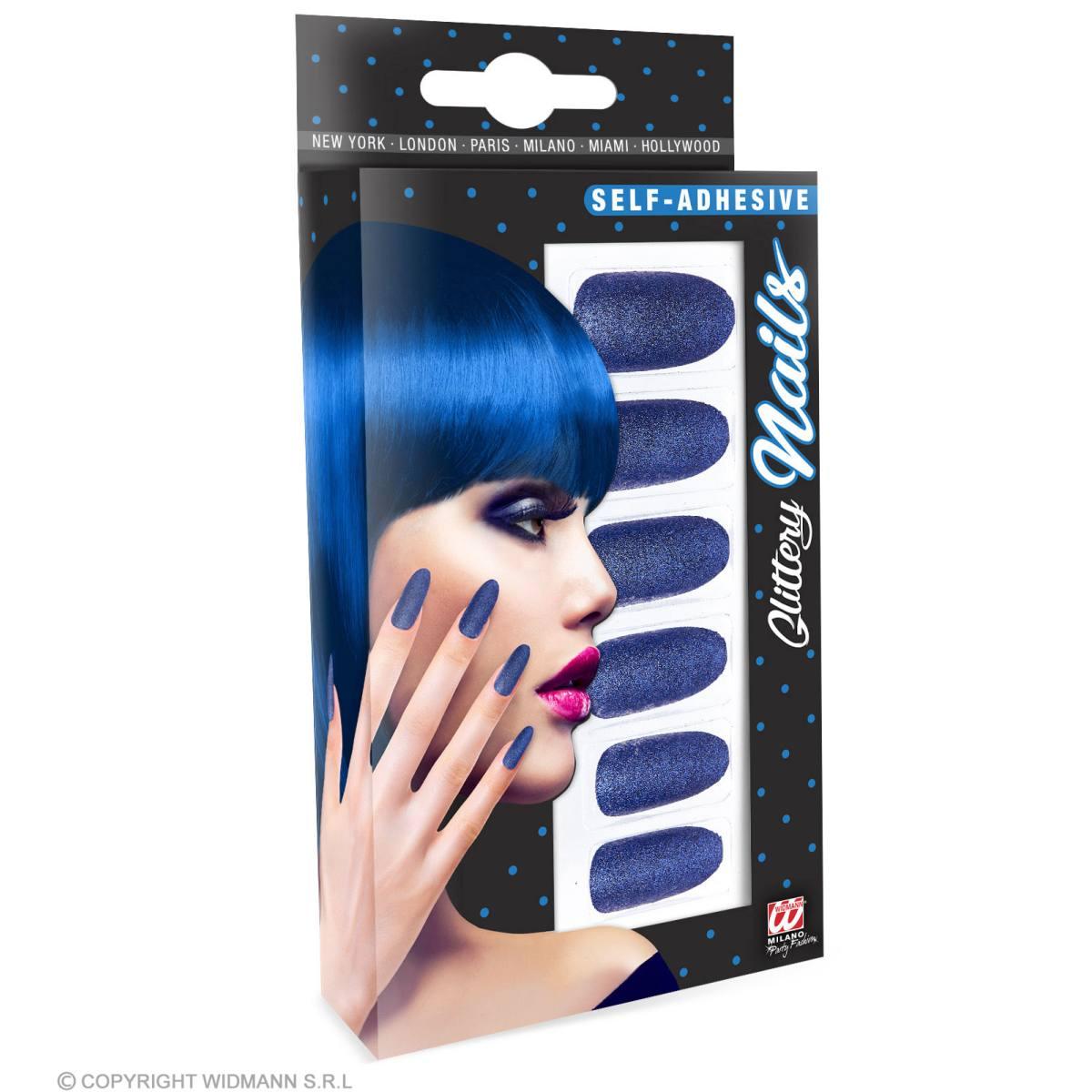 Unghie Adesive Blu Glitter  Set pz.12 |Widmann