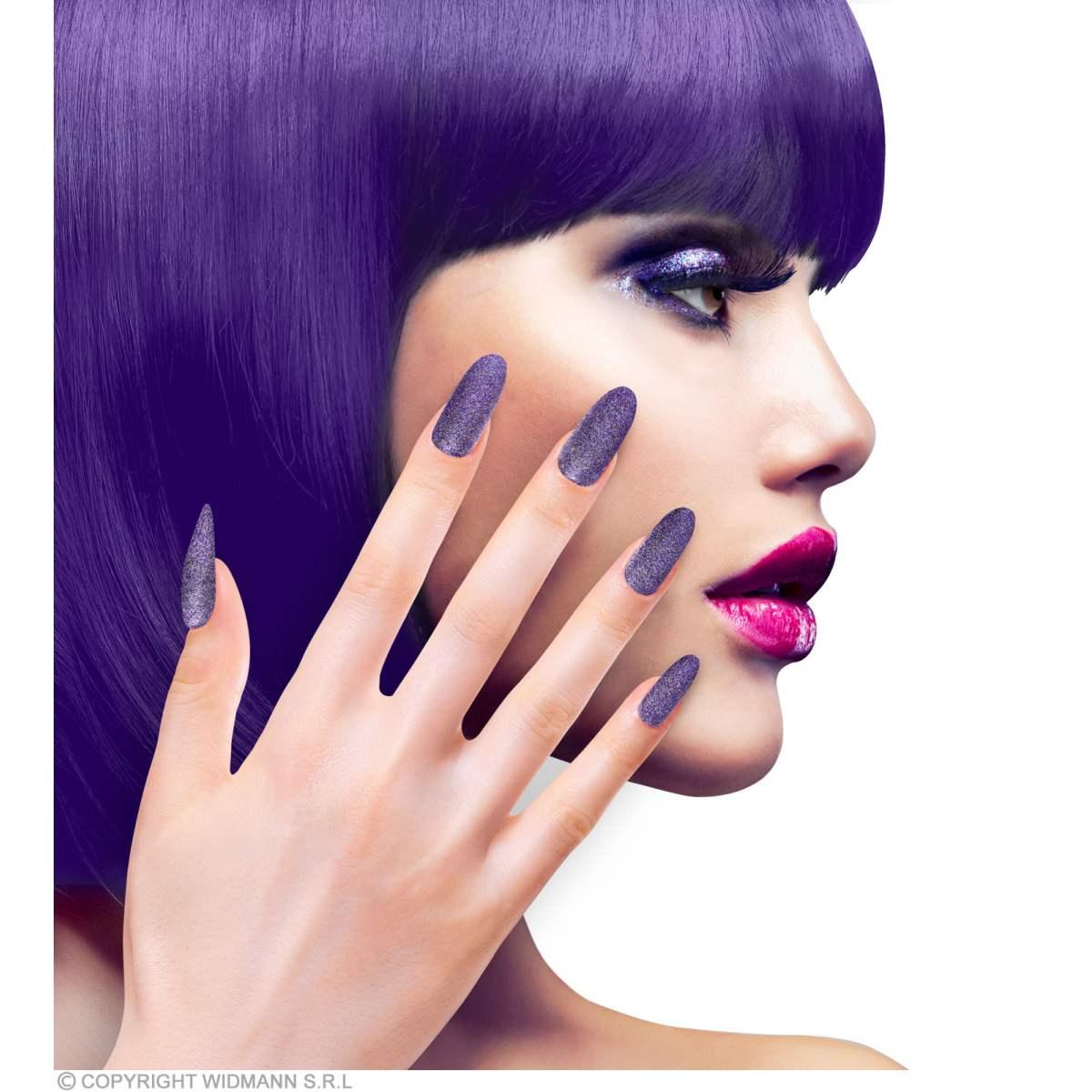 Unghie Adesive Viola Glitter  Set pz.12 |Widmann