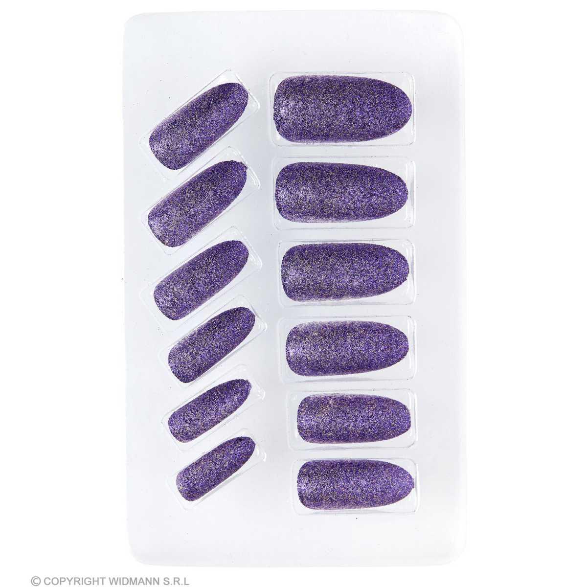 Unghie Adesive Viola Glitter  Set pz.12 |Widmann