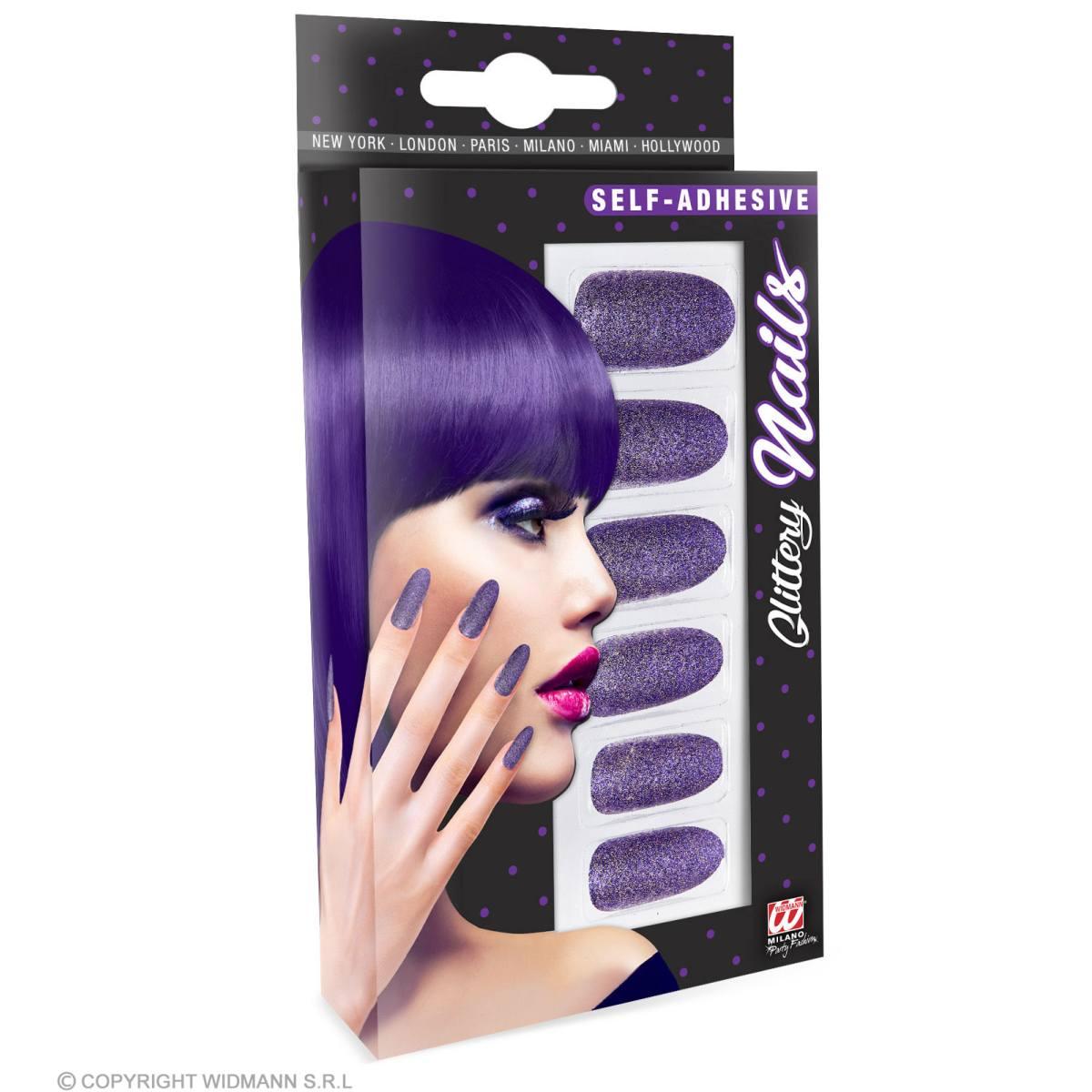Unghie Adesive Viola Glitter  Set pz.12 |Widmann