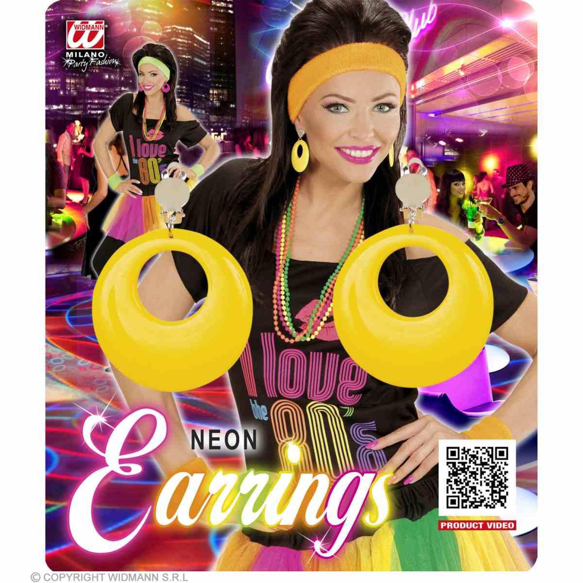 Orecchini Disco Gialli Fluo pz.2 |Widmann