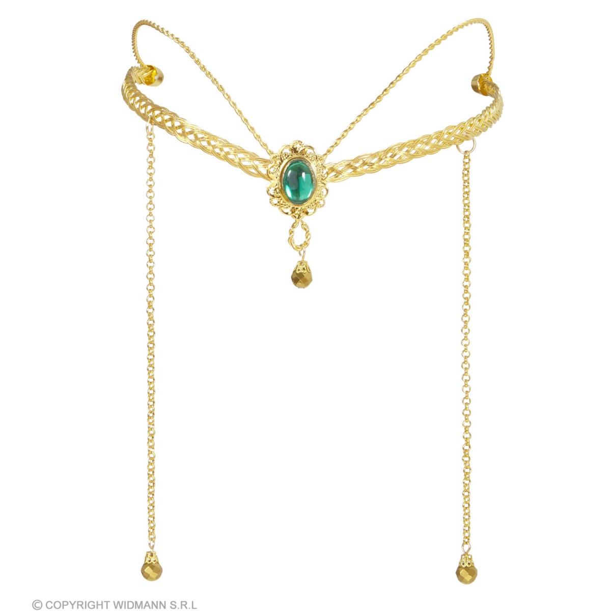 Diadema Metallo Oro con Pietra Verde |Widmann