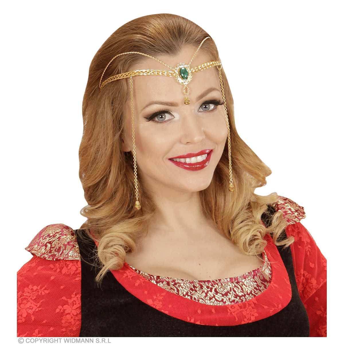 Diadema Metallo Oro con Pietra Verde |Widmann