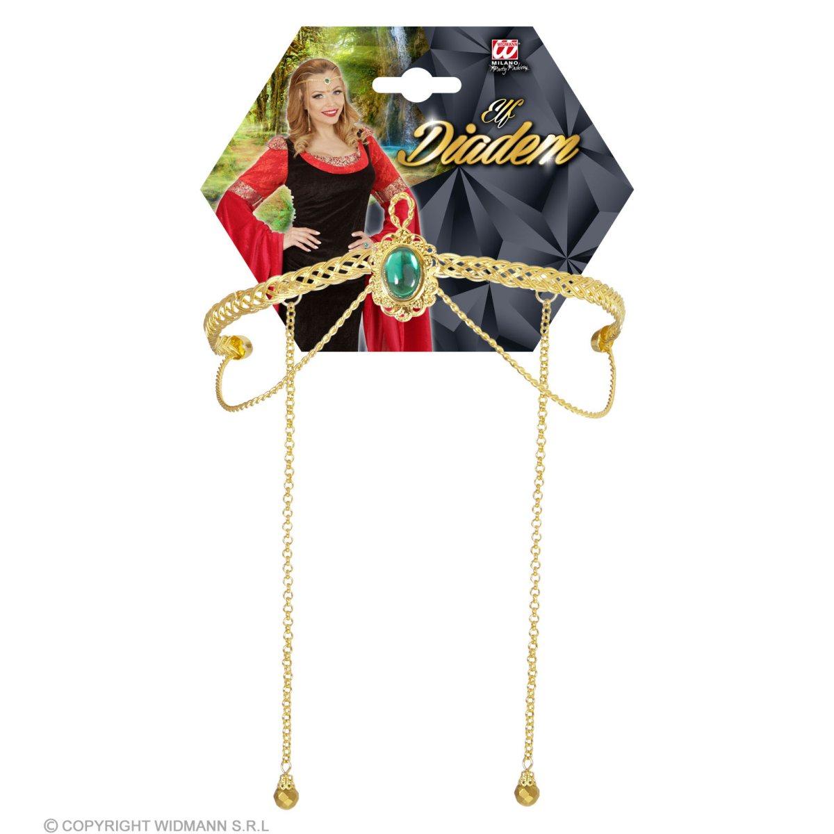 Diadema Metallo Oro con Pietra Verde |Widmann