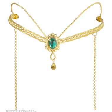 Diadema Metallo Oro con Pietra Verde |Widmann
