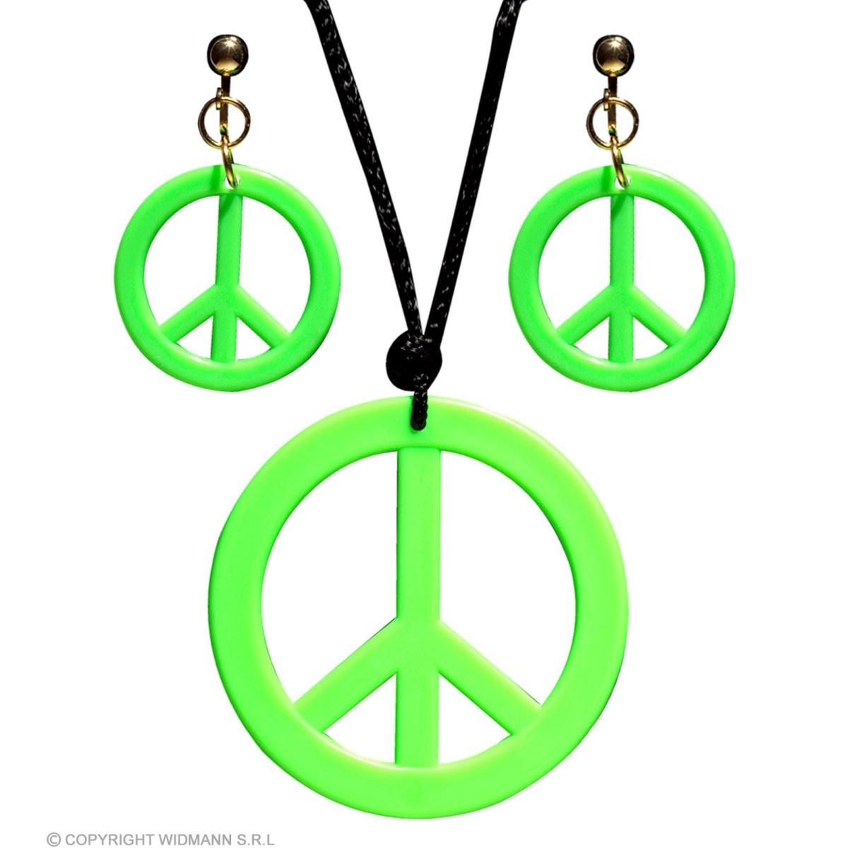 Collana Peace Love Verde Fluo con Orecchini |Widmann
