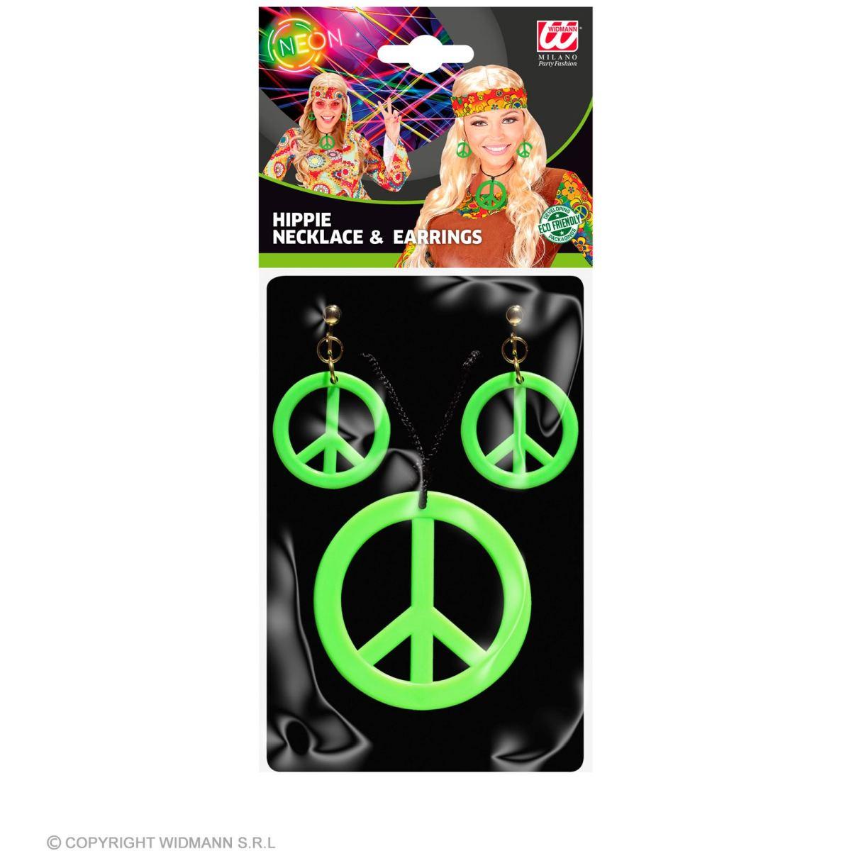 Collana Peace Love Verde Fluo con Orecchini |Widmann