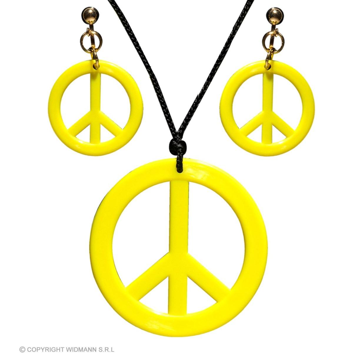 Collana Peace Love Giallo Fluo con Orecchini |Widmann