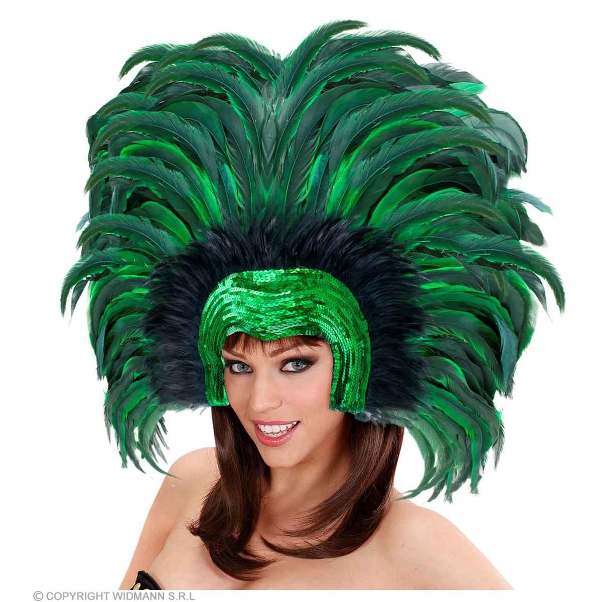 Copricapo Paillettes Verdi con Piume |Widmann