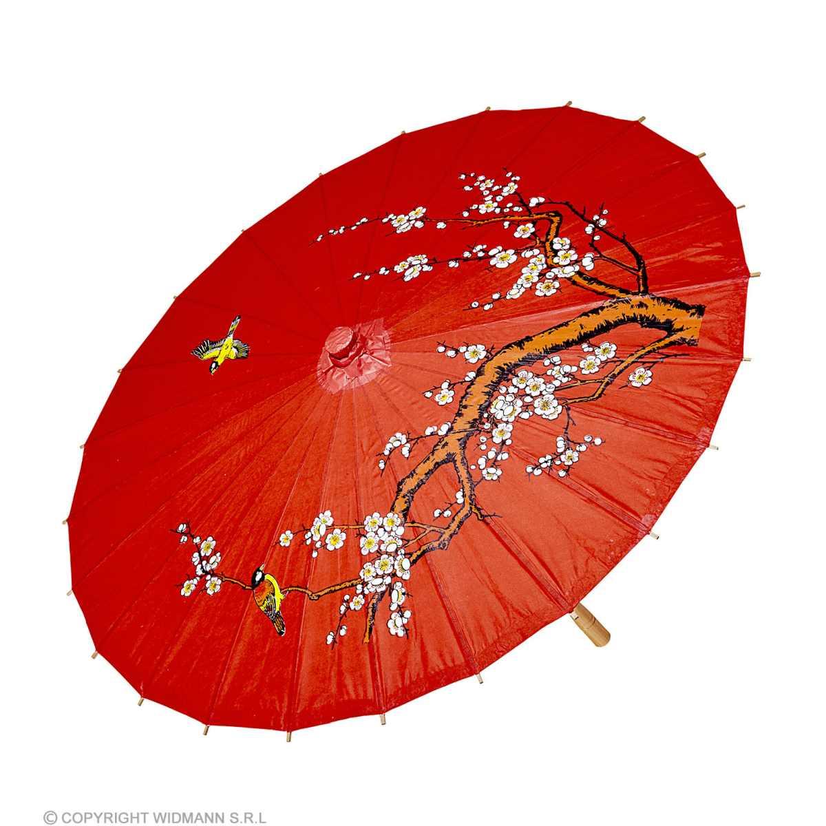 Ombrellino Legno Carta Rosso con Decori cm.Ø84 |Widmann
