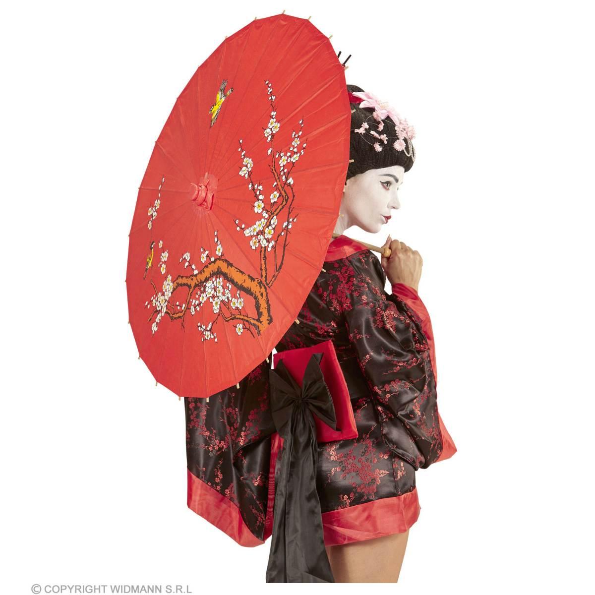 Ombrellino Legno Carta Rosso con Decori cm.Ø84 |Widmann